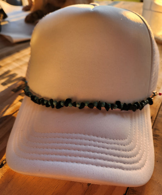 Trucker Hat Black & Turquoise Beads Chain